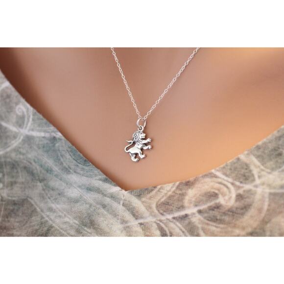 Sterling Silver Lion Pendant Necklace, Lion Necklace, Lion Charm Necklace - Picture 2 of 3